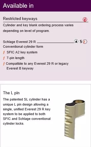 Patented Everest 29 SL Schlage cylinder